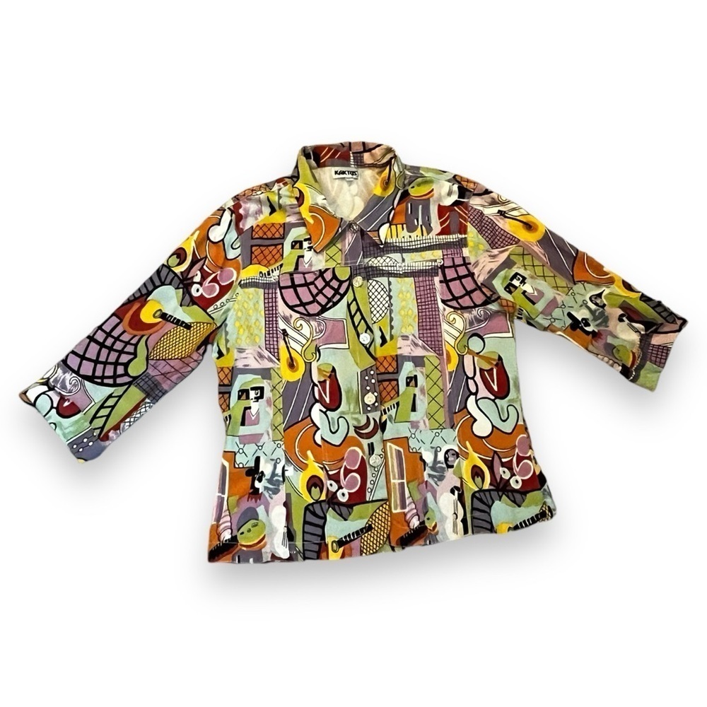 Kaktus Jacket Art To Wear Abstract Colorful Print Picasso Buttonup Large Vintage